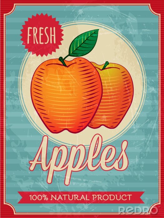 Poster  vecteur vieux style d'affiche de pommes fraîches