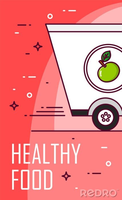 Poster  Vector banner with healthy food for delivery. Thin line flat design card.