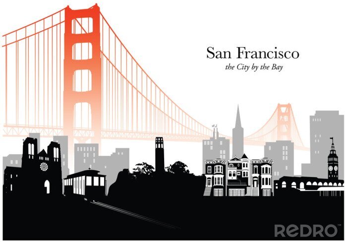 Poster  Vector illustration de la ligne d'horizon de San Francisco avec le brouillard