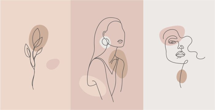 Poster  Vector minimalist style portrait. Line flower, woman portrait. Hand drawn abstract feminine print. Use for social net stories, beauty logos, poster illustration, card, t-shirt print