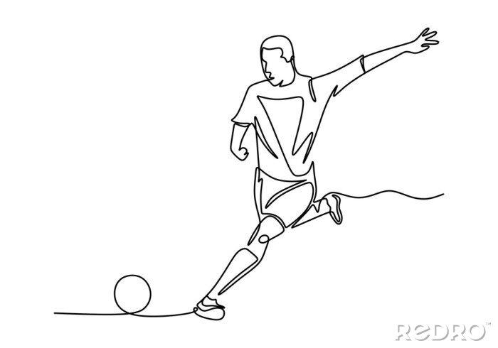 Poster  Vector of football player continuous one line drawing minimalism design.