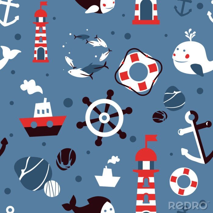 Poster  Vector seamless avec des icônes de la mer
