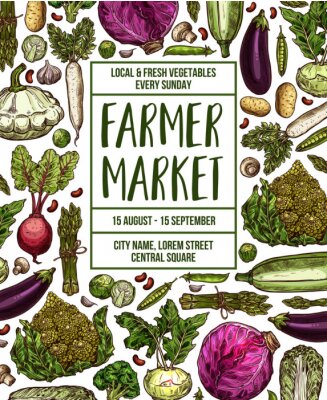 Poster  Vector sketch poster for vegetables farm market