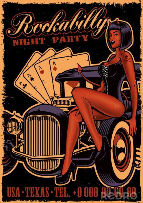 Poster  Véhicule rétro et poker