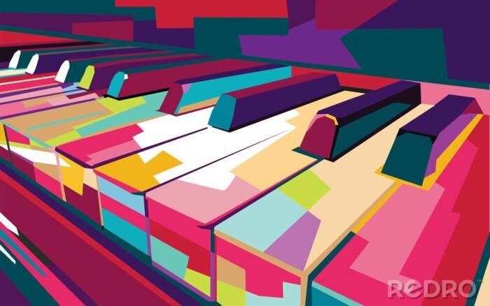 Poster  vektor piano pop art warna-warni, ilustrasi