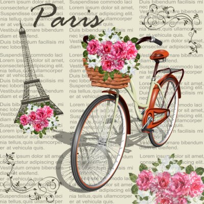 Poster  Vélo parisien et fleurs