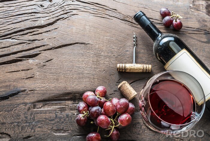 Poster  Verre bouteille et vin rouge