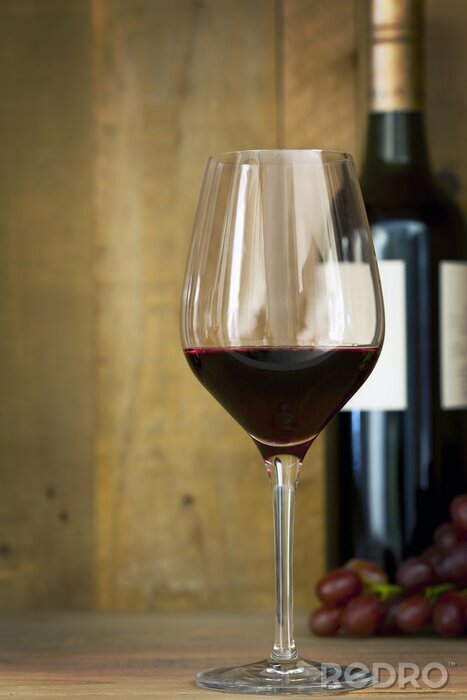 Poster  Verre, bouteille, rouge, vin, Raisins