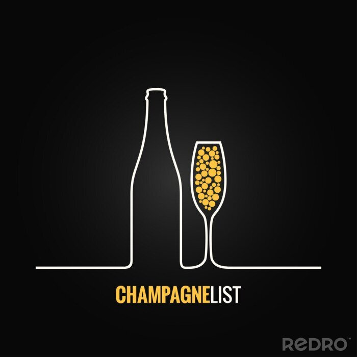 Poster  verre de champagne menu bouteille fond