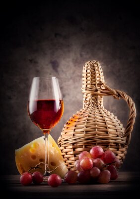 Poster  Verre, rouges, vin, décanteur, Raisins