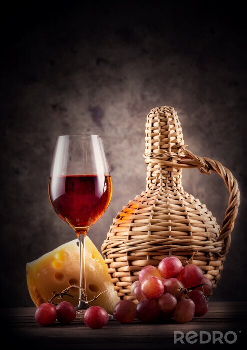 Poster  Verre, rouges, vin, décanteur, Raisins