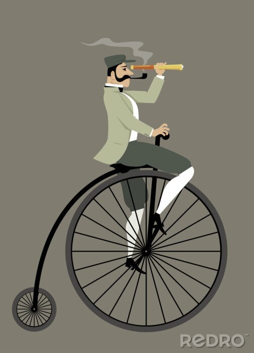 Poster  Victorien gentilhomme à a pipe et a télescope équitation a penny-farthing bicyclette