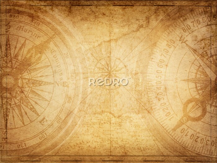 Poster  Vieille carte avec une rose des vents