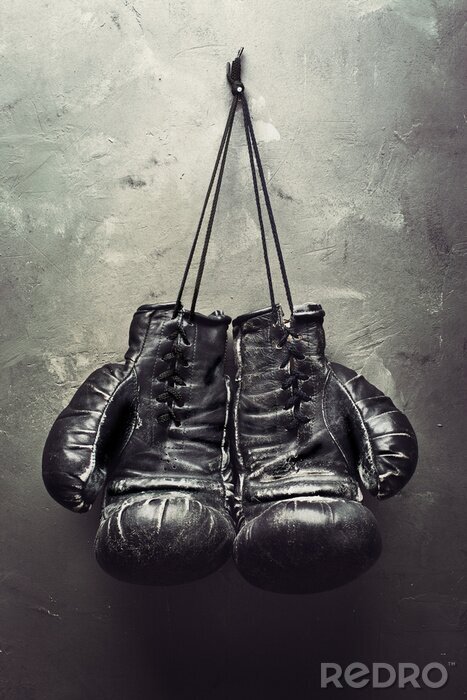 Poster  Vieux gants de boxe sur un mur en béton