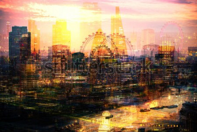 Poster  Ville de Londres et coucher de soleil