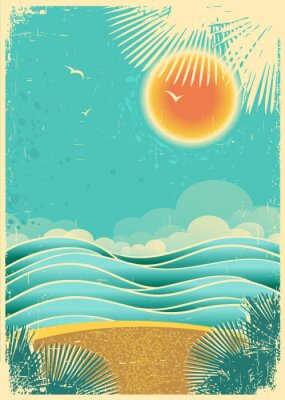 Poster  Vintage nature paysage tropical de fond avec la lumière du soleil et pa