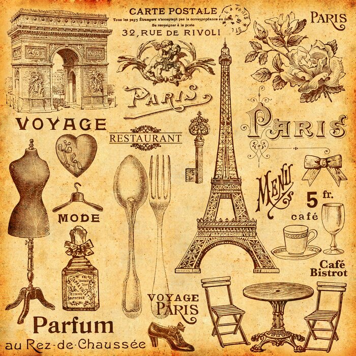 Poster  Vintage Paris et ses symboles