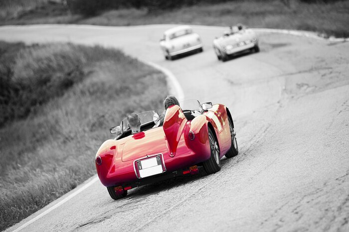 Poster  Vintage, sport, voiture, noir, blanc, fond