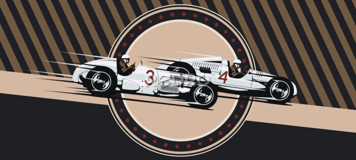 Poster  Vintage vector cars in race.