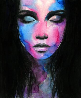 Visage de femme abstrait peint à l'aquarelle