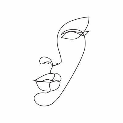 Visage de femme dessiné au trait sur fond blanc