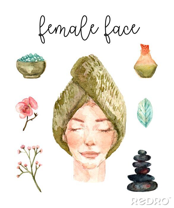 Poster  Visage féminin avec aquarelle yeux fermés