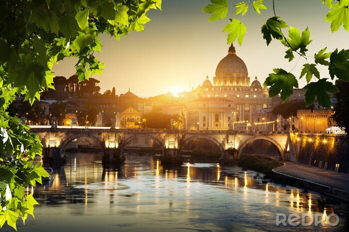 Poster  voir le Tibre et la basilique Saint-Pierre au Vatican