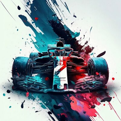 Poster  Voiture de Formule 1 colorée à l'aquarelle