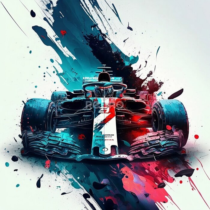 Poster  Voiture de Formule 1 colorée à l'aquarelle