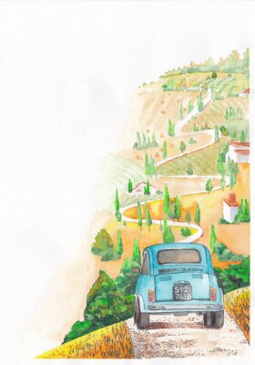 Poster  Voiture historique sur la route en Toscane