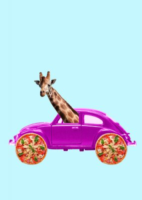 Poster  Voiture unique avec une girafe