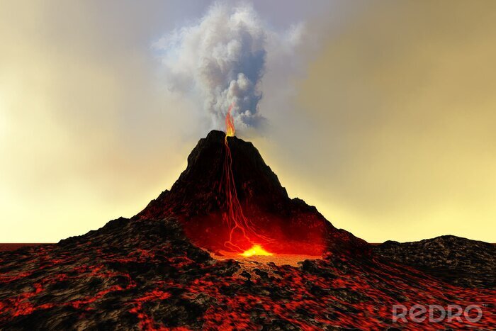 Poster  Volcan actif avec lave