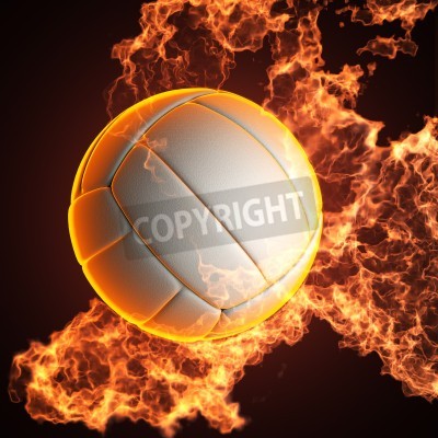 Poster  Volley-ball balle dans le feu fait en 3D