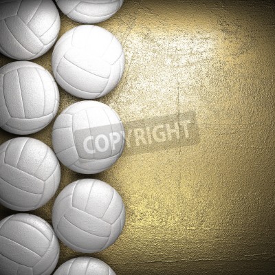 Poster  Volley-ball ballon et or fond mur