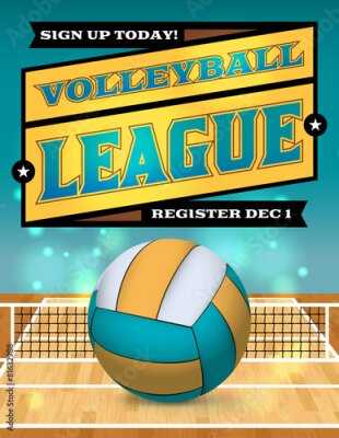 Poster  Volley-ball illustré avec typographie