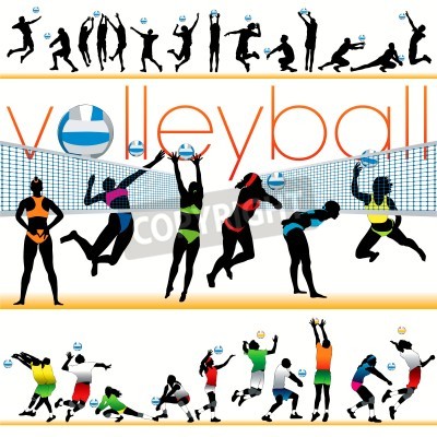 Poster  Volleyball players silhouettes set