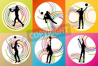 Poster  Volleyball woman player vector background set concept for poster