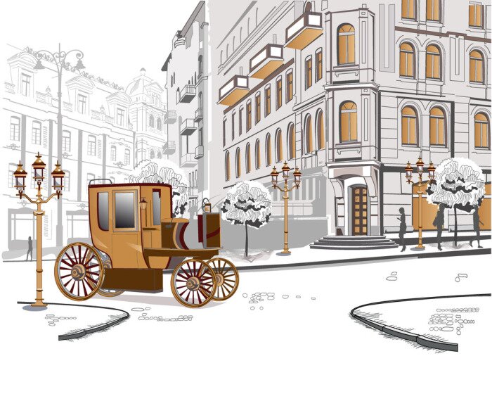 Poster  Vue sur la rue avec une voiture rétro dans la vieille ville