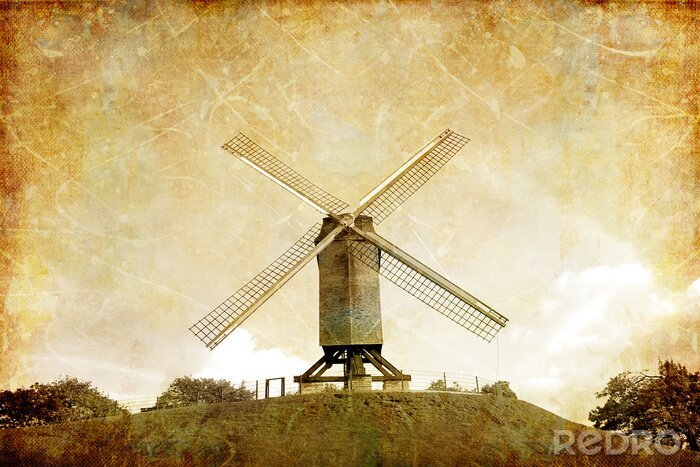 Poster  Vue sur le moulin à vent vintage