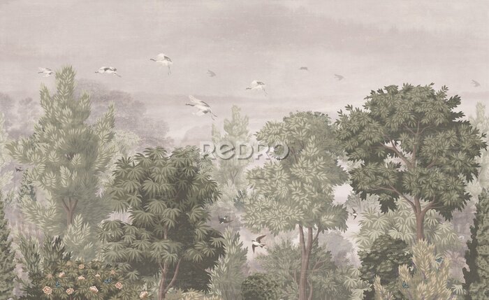 Poster  Vue tranquille sur les arbres orientaux du printemps