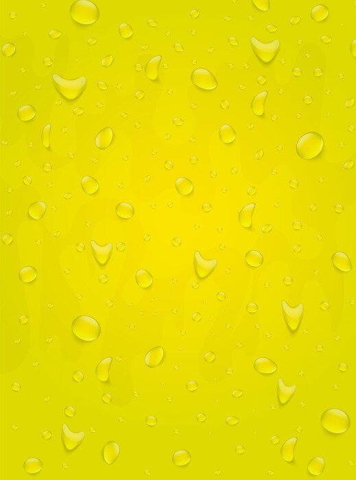 Poster  Water drops background. Rainfall over colorful glass surface. Yellow color  drink beverage concept. 3d realistic vector illustration poster.