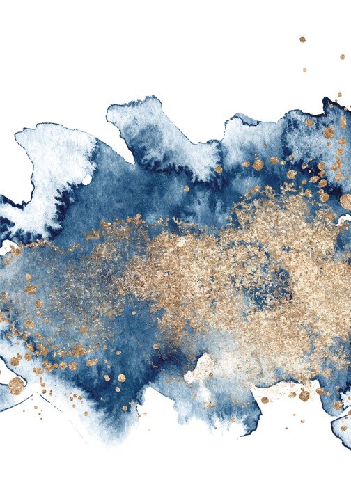 Poster  Watercolor abstract classic blue and gold, background, hand drawn watercolour texture