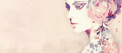 Watercolor abstract portrait of girl. Fashion background.