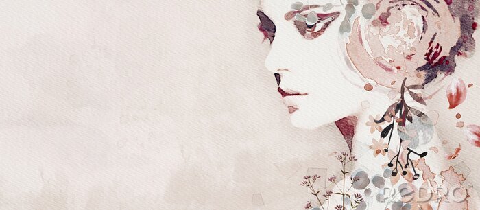Poster  Watercolor abstract portrait of girl. Fashion background.