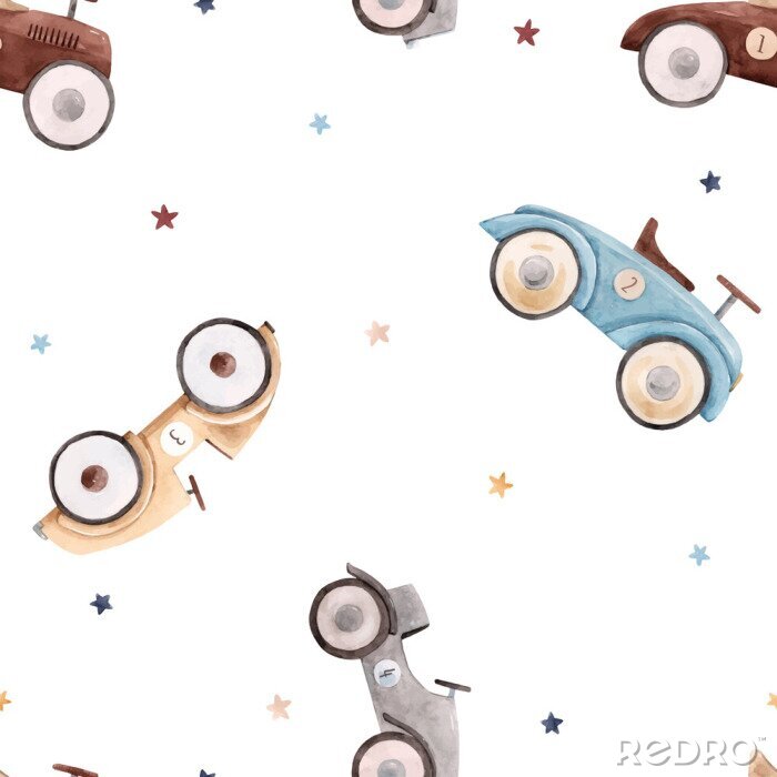 Poster  Watercolor baby car vector pattern