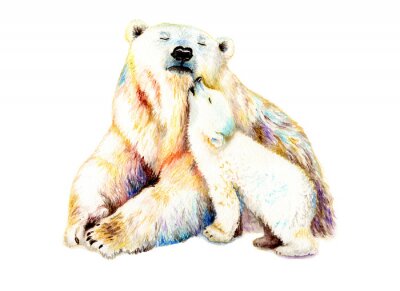 Poster  watercolor bear with a baby