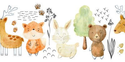 Sticker  Watercolor forest border.