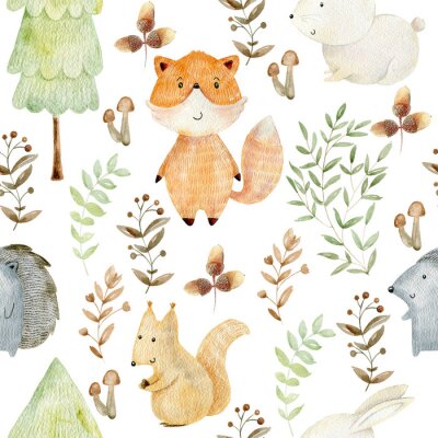 Papier peint à motif  Watercolor forest pattern.