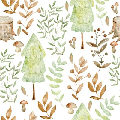 Sticker  Watercolor forest pattern.