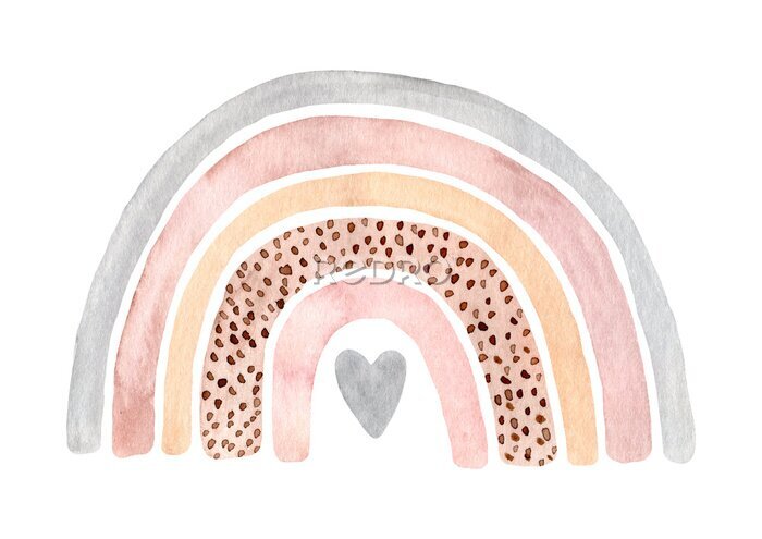 Poster  Watercolor hand painted cute rainbow. Illustration isolated on white background.